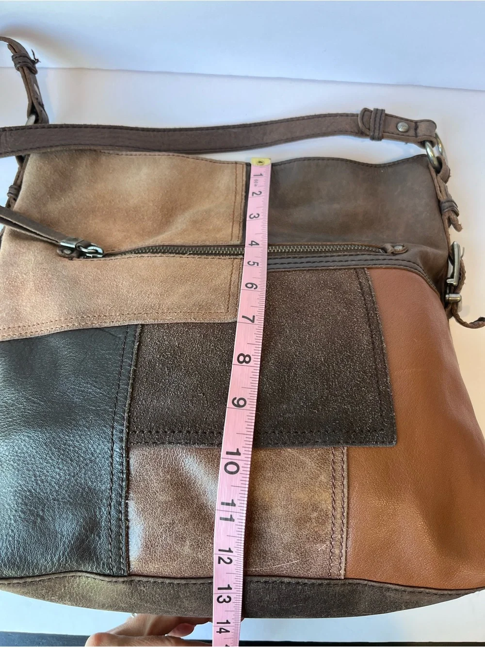 The Sak Patchwork Brown Leather Shoulder Bag